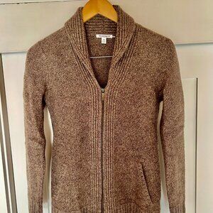 Toad & Co Women’s Zip Cardigan Sweater – Light Brown, XS, 100% Lambswool